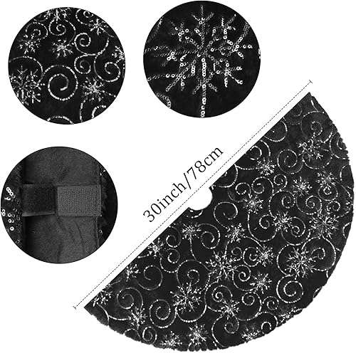 Vista 161 de Faldones de felpa para árbol de Navidad, 36 pulgadas, tapete de lujo de piel sintética blanca nevada con copos de nieve dorados para decoración