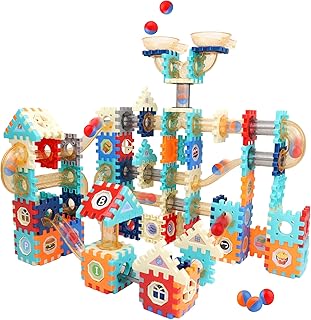 Hikoshi Marble Run Tubes DIY Set, 246 Pcs Marble Maze Game Waffle Interlocking Building Toy, Educational STEM Learning Ball Track Toy Gift for Toddlers, Kids, Boys, Girls Ages 3 4 5 6 7 8 Years Old
