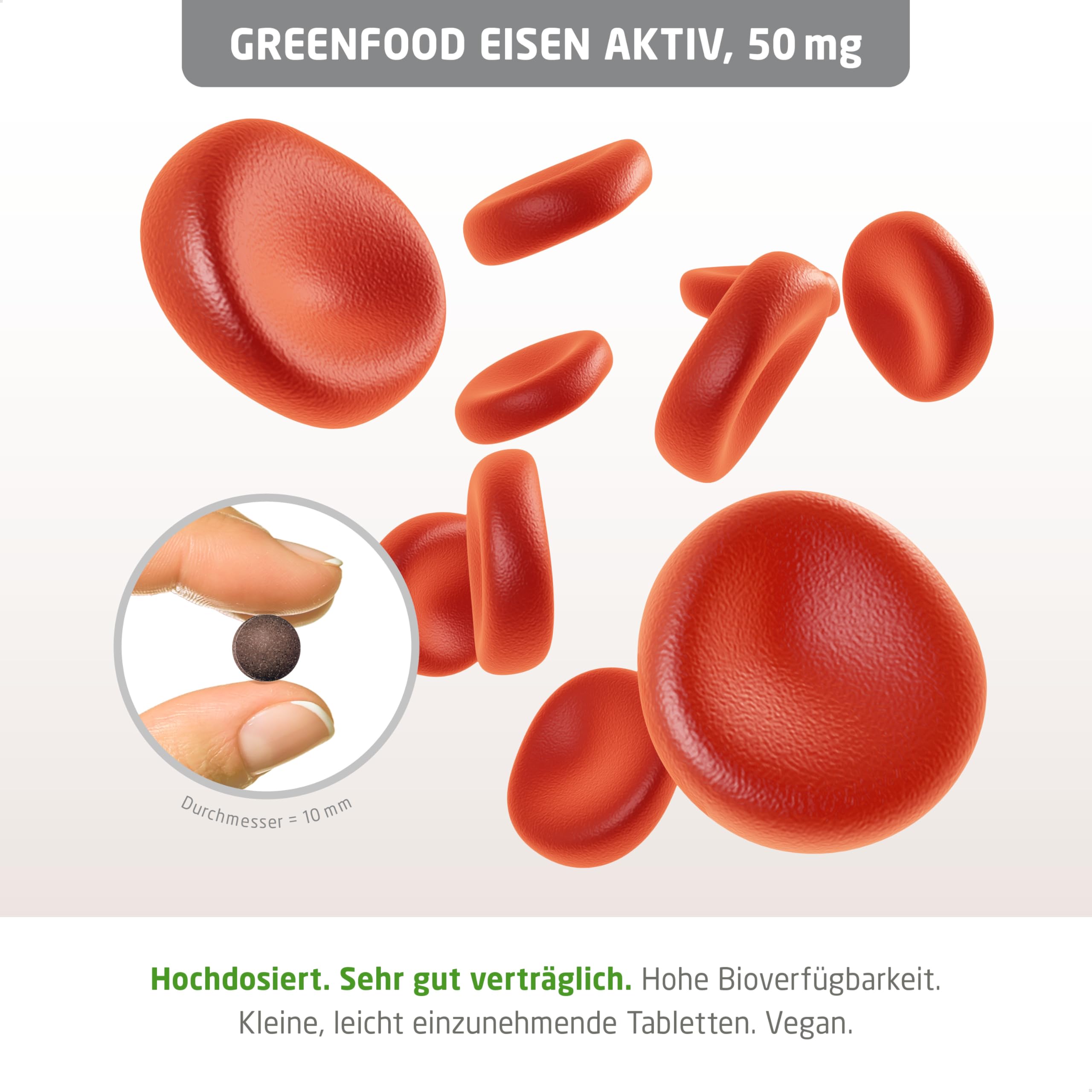 Eisen aktiv, hochdosiert, 50mg - 180 Tabletten, vegan. Eisenbisglycinat - gut verträglich - gegen Müdigkeit & Erschöpfung, Eisenmangel. OHNE künstliche Zusätze - laborgeprüft. Von Greenfood.