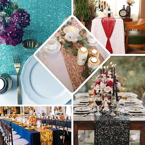 Miniatura 7 de JYFLZQ Camino de mesa de lentejuelas rosa de 12 x 108 pulgadas, paquete de 10 caminos de mesa metálicos de color rosa brillante con lentejuelas para