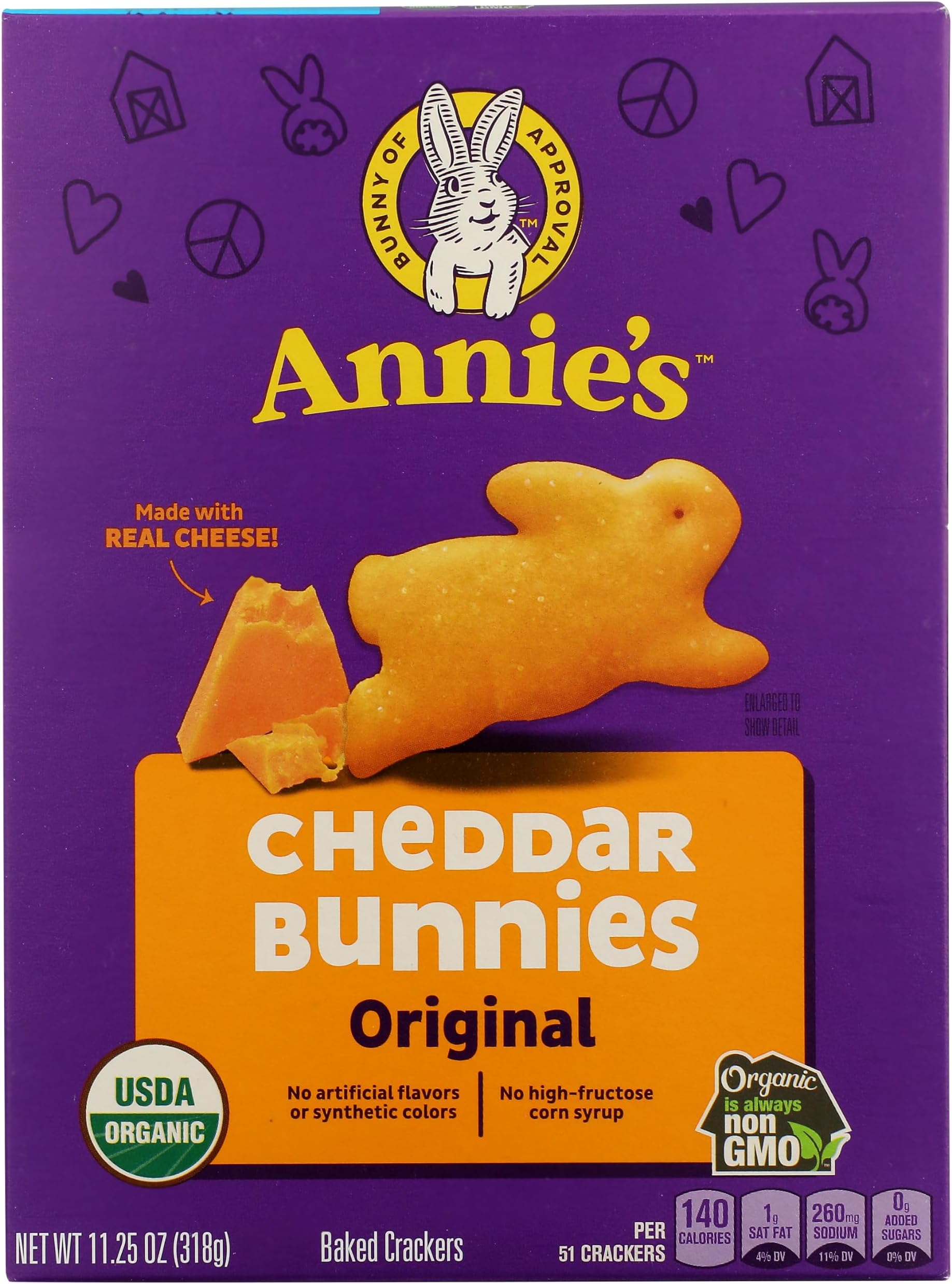 Annie's Organic Cheddar Bunnies Original Baked Snack Crackers, 11.25 oz | Made with Real Cheese, USDA Organic and Non-GMO, No Artificial Flavors or High-Fructose Corn Syrup