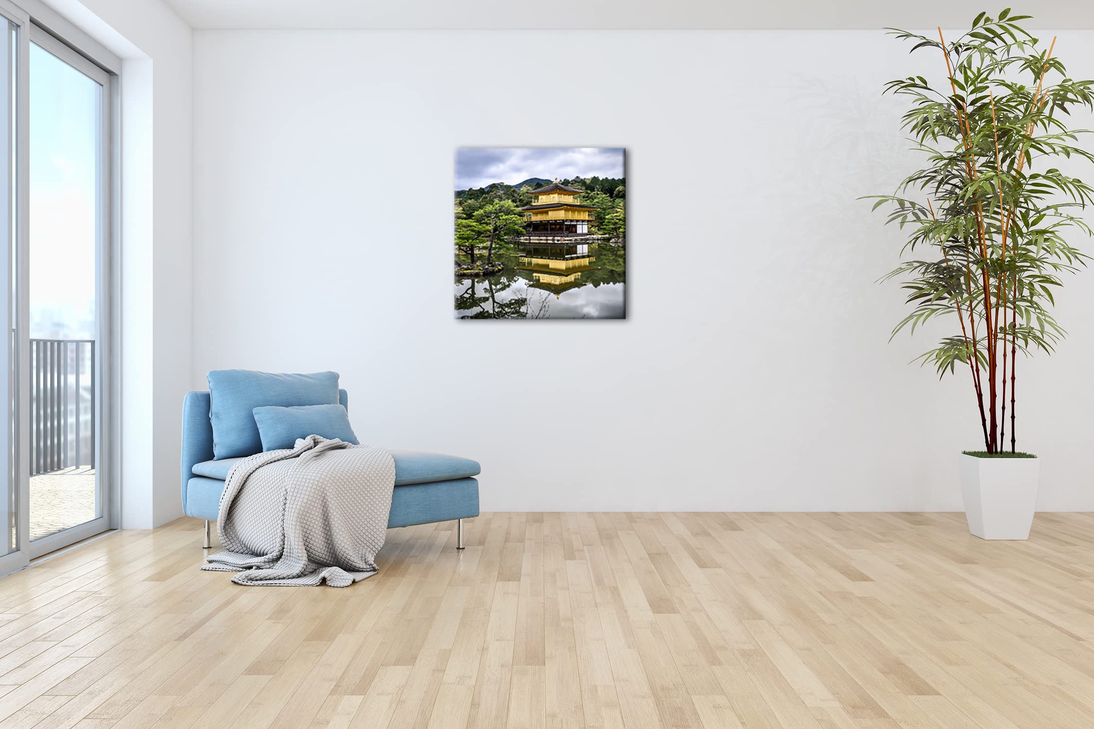 Temple et jardin japonais - Format : 70 x 70 cm - Impression numérique de qualité supérieure - Pas de poster ni d'affiche