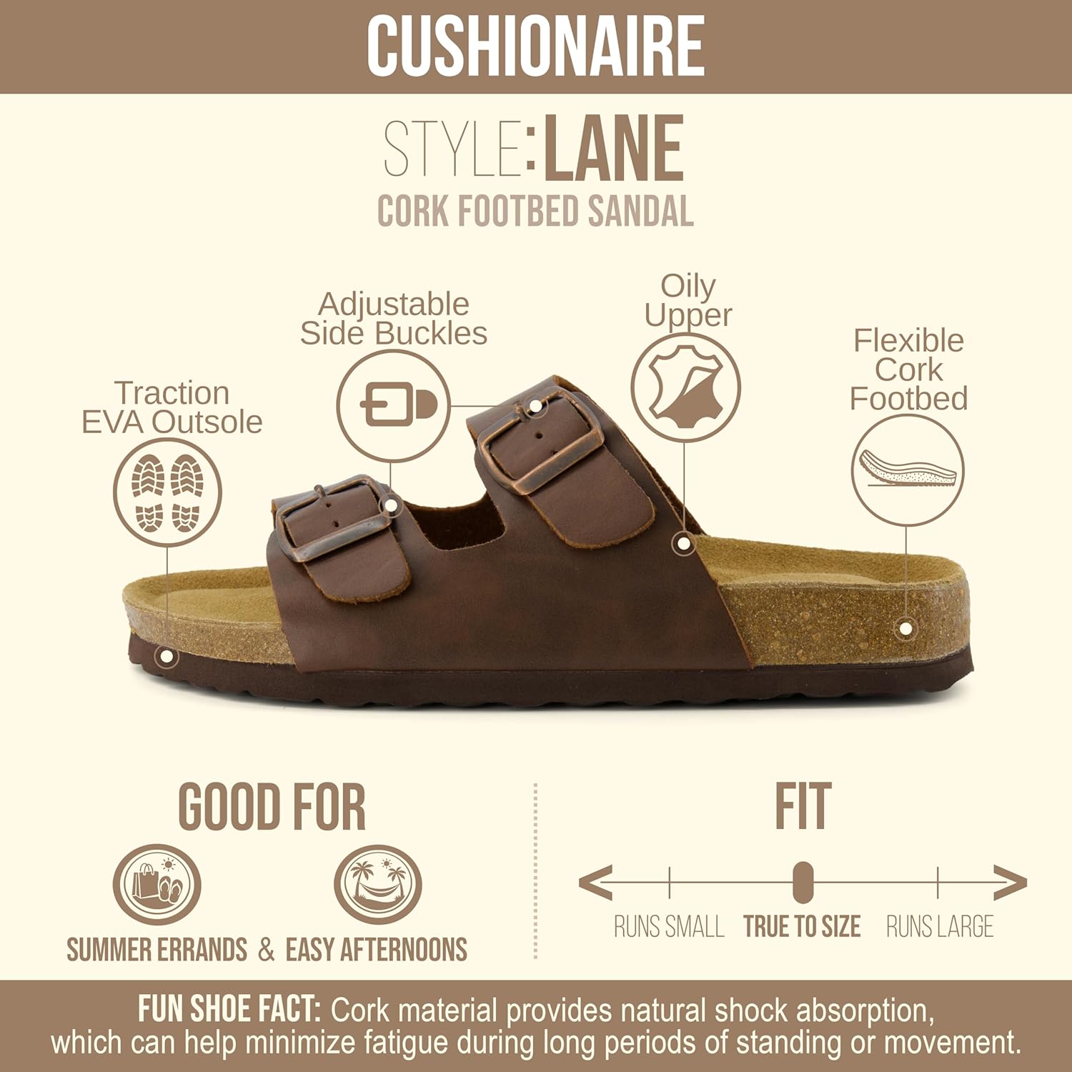 CUSHIONAIRE Lane Cork Footbed Sandals for Women – Comfortable Double Buckle Slip-On with Genuine Suede Footbed & Arch Support Slides for Women Footwear - Image 4