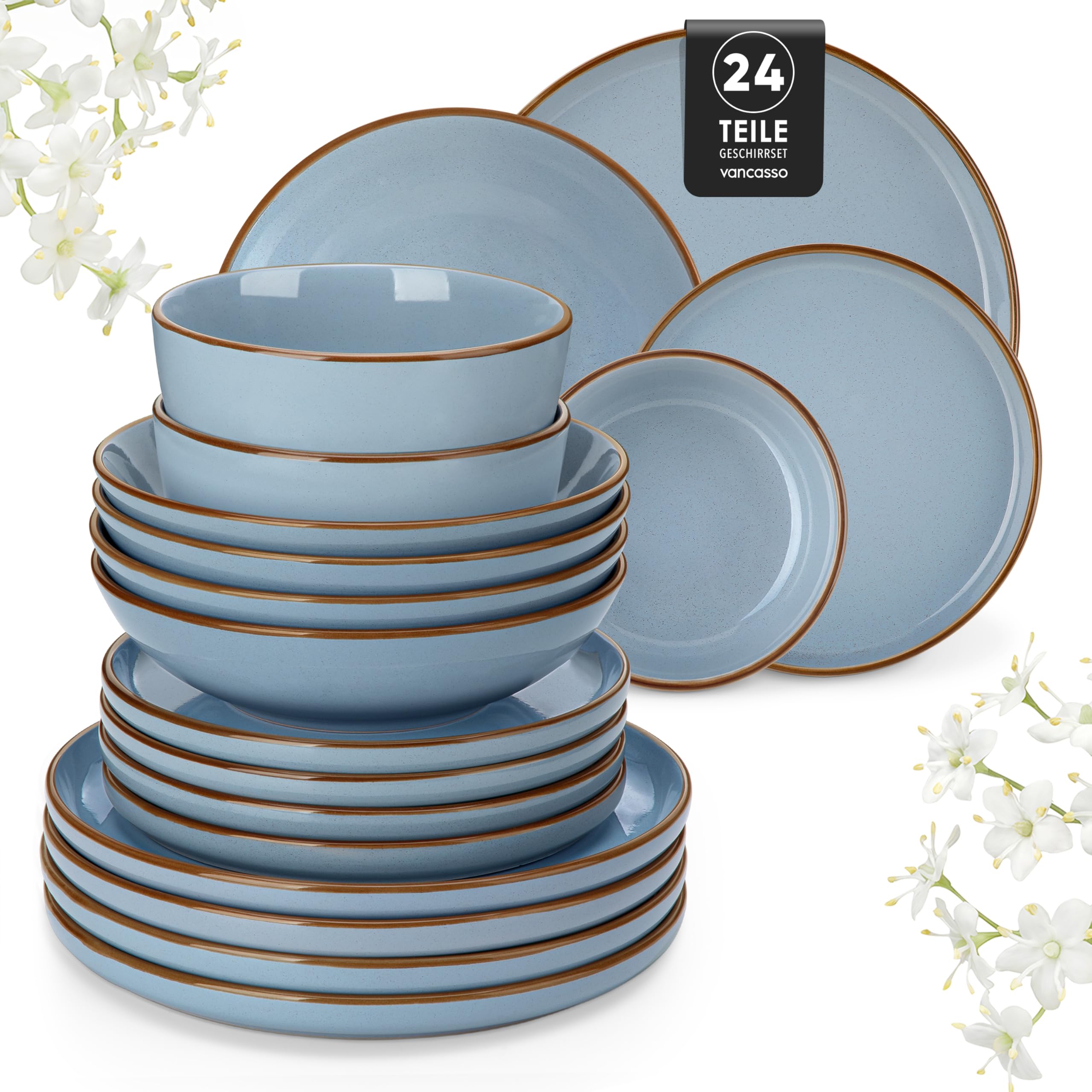 vancasso Loire Plates and Bowls Set, 24 Piece Stoneware Dinner Sets for 6 People, Kitchen Scratch Resistant Crockery Set, Elegant Tableware, Dishwasher and Microwave Safe, Blue — image 1