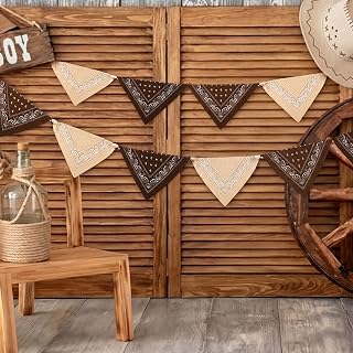 Gilprop 2 Pcs 13.75 ft Western Cowboy Party Decorations Satin Bandana Pennant Banner Wild West Pennant Hanging Garlands for Wild West Cowboy Birthday Party Supplies (Dark Color)