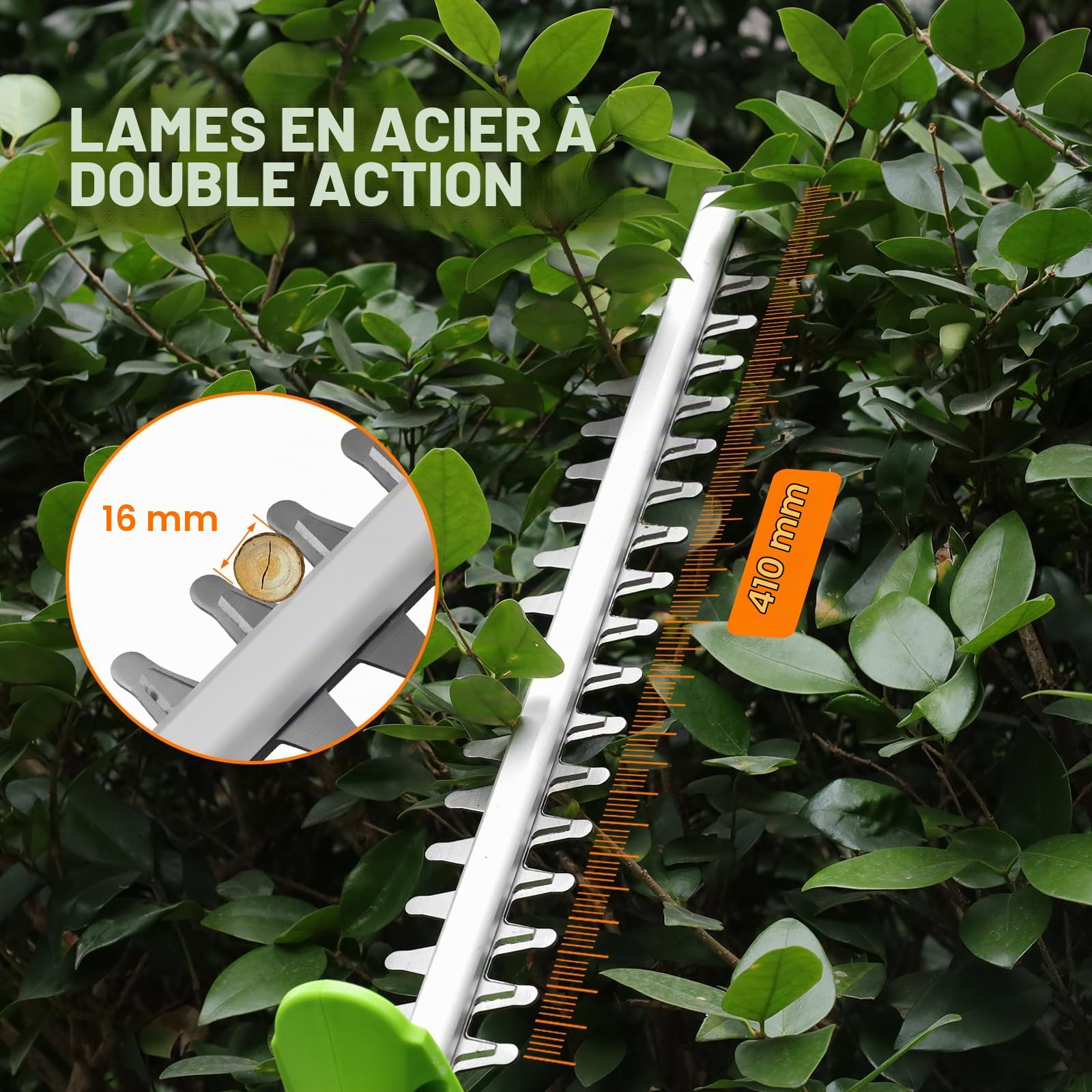 Taille Haie Télescopique Sans Fil, Taille-Haies Électrique Sans Fil 20V 2.0Ah, (Longueur: 41cm,Capacité: 16mm), Multifunktion Taille-Haies, Avec 1 Batterie Chargeur, Pole D'extension De Cutter