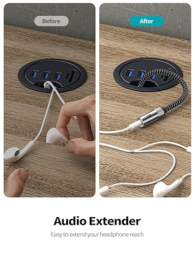 Miniatura 9 de EMK Cable auxiliar de ángulo recto, cable de audio de 90 grados de 0.138 in estéreo macho a macho para laptop, tabletas, reproductores de MP3,