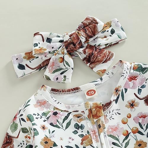 Miniatura 4 de Traje de manga larga con diadema para recién nacido estampado floral de vaca con cremallera