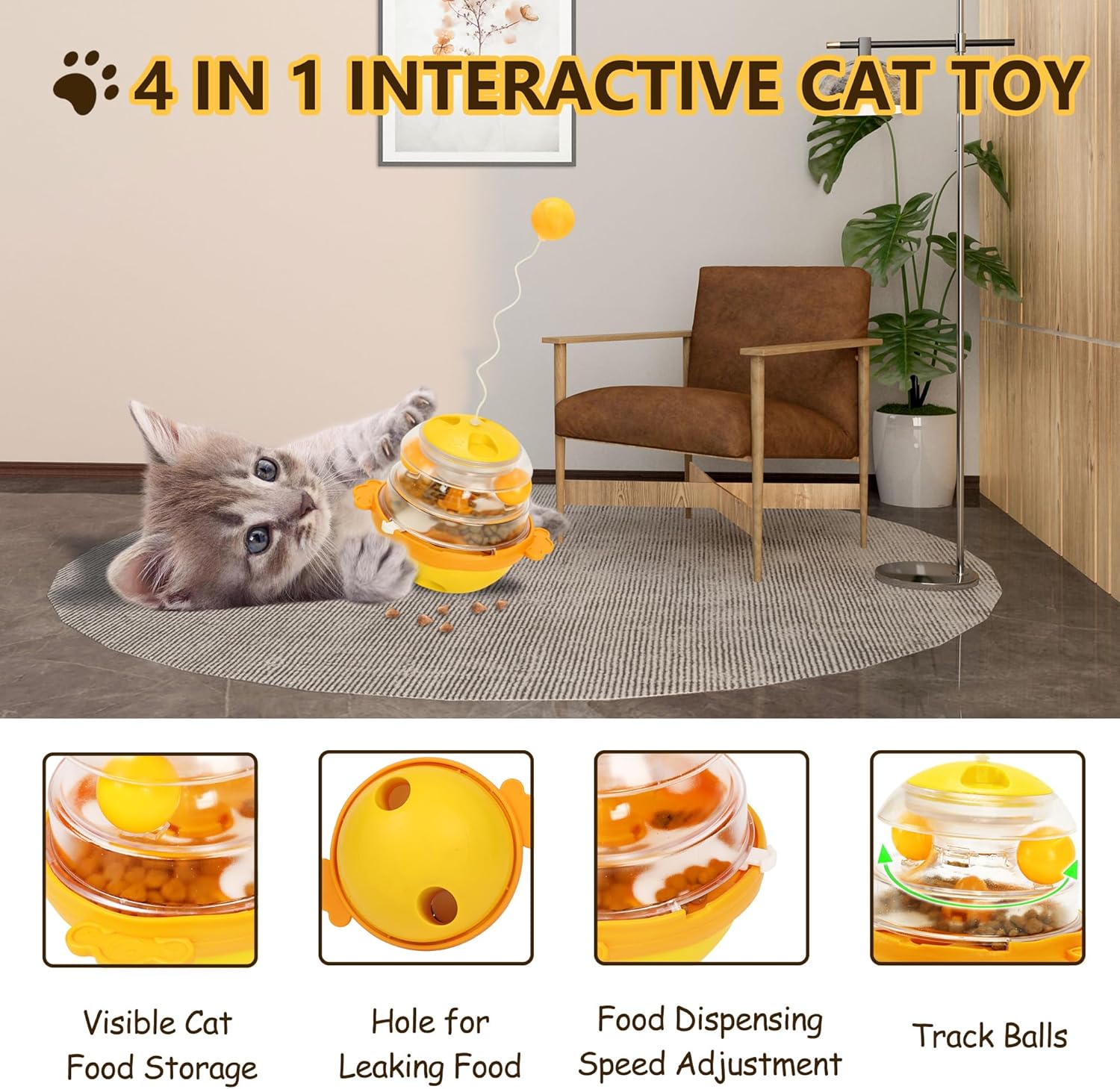 Interactive Cat Toys for Indoor Cats Tumbler Toy with Tracking Balls Slow Food Dispenser Feeding Pet, Fun & Engaging Cat Toys Exercise, Durable & Safe image 3 of 7 B0FCS5MVVR