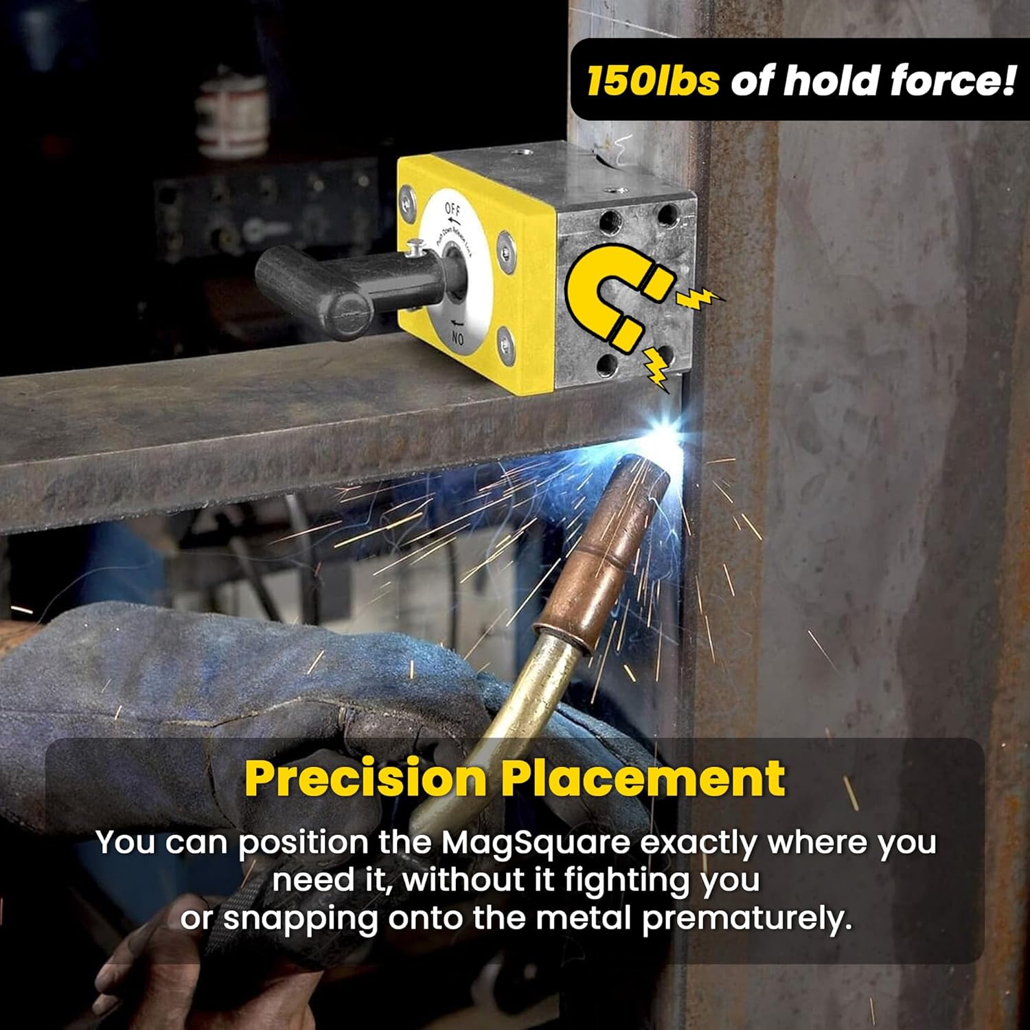 Magswitch MagSquare 165 Magnetic Welding Square Base Clamp Holder for Welding Kit, Tools, Supplies and Accessories, Magnet Switch with On/Off Capabilities, 150 lb Holding Force, black