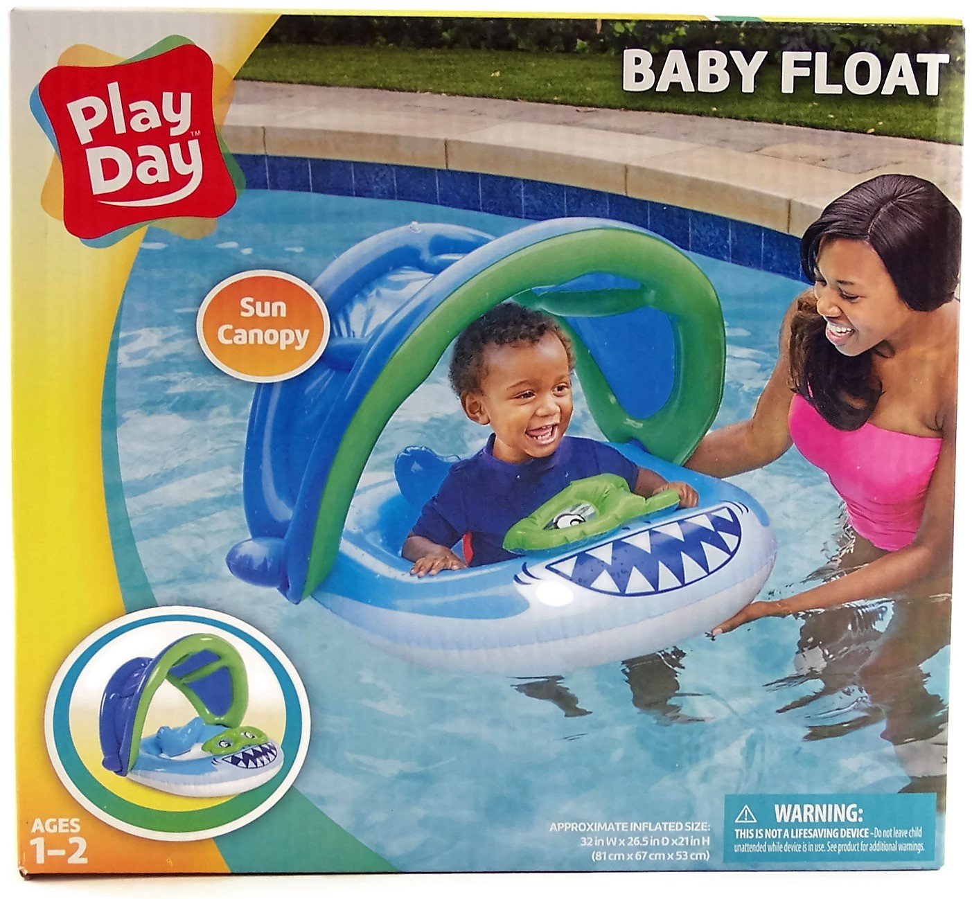 Play Day Inflatable Baby Float Fish Color Blue with Sun Canopy