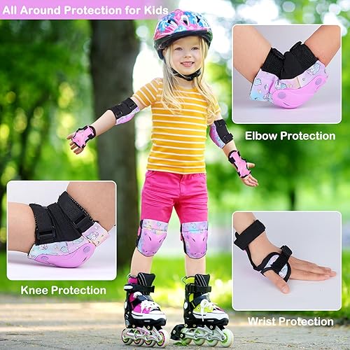 Miniatura 2 de FIODAY Rodilleras para niños, rodilleras de unicornio, coderas, muñequeras con bolsa de cordón, juego de equipo de protección ajustable para niñas y