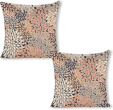 Floral Pattern Abstract, Navy Blue,Coral, Peach, Gray Decorative Pillowcase Throw Pillow Cover 18X18 Set of 2,Abstract Throw Pillows for Sofa Bed Room Home Bedroom Decor