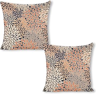 Floral Pattern Abstract, Navy Blue,Coral, Peach, Gray Decorative Pillowc...