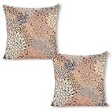 Compladeta Floral Pattern Abstract, Navy Blue,Coral, Peach, Gray Decorative Pillowcase Throw Pillow Cover 18X18 Set of 2,Abstract Throw Pillows for Sofa Bed Room Home Bedroom Decor