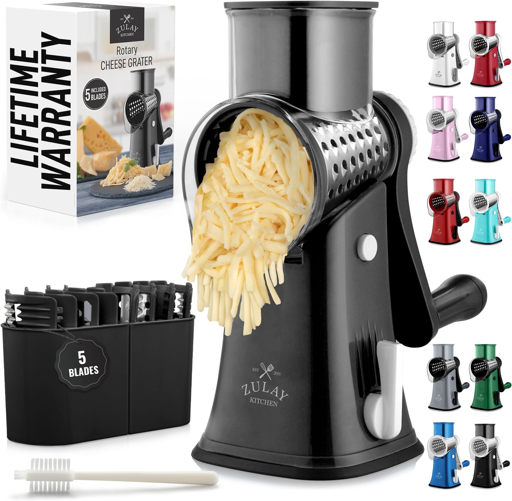 Rotary Cheese Grater Hand Crank, Vegetable Shredder - Black & Chrome