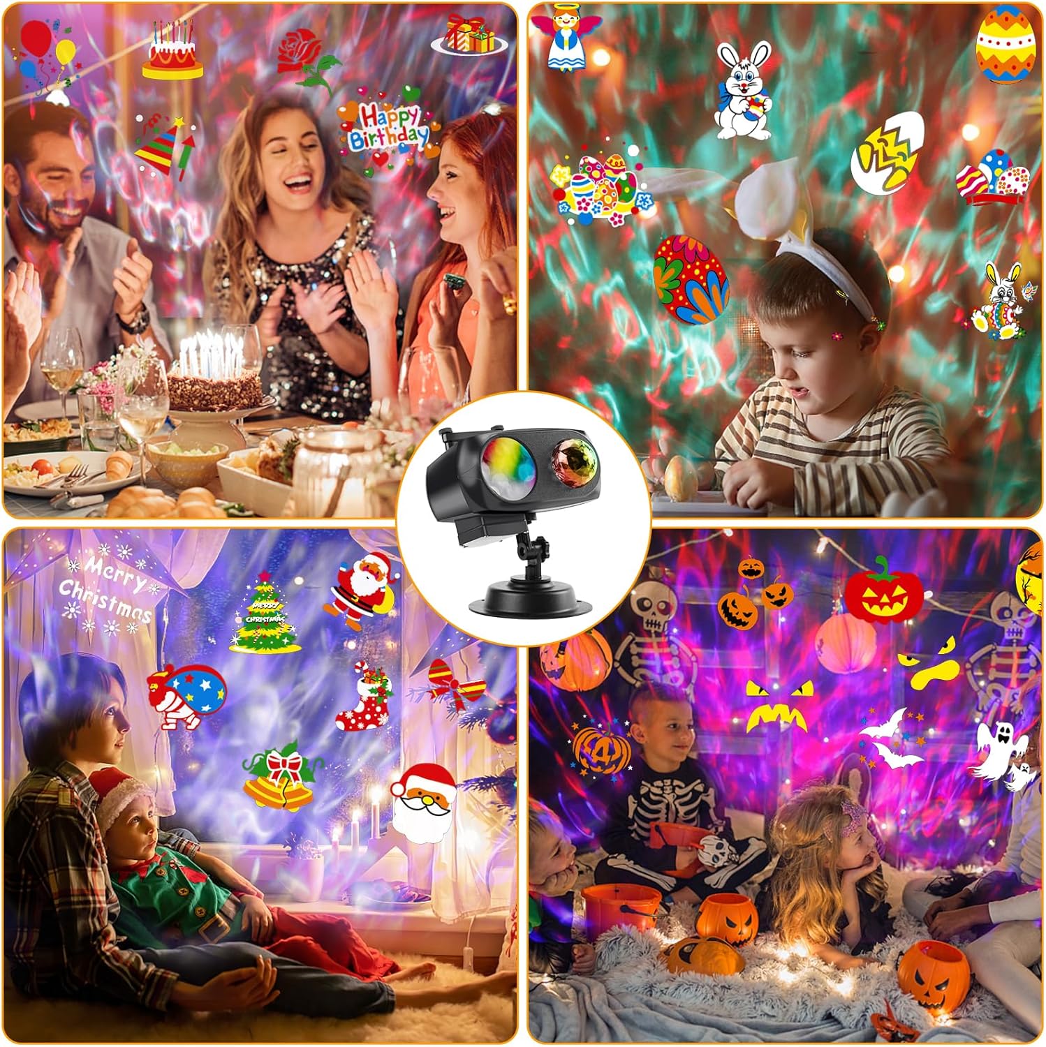 Halloween Christmas Projector Lights Outdoor, Brighter 14 HD Slides (3D Ocean Wave+Patterns) Waterproof Outdoor Indoor Holiday Projector Lights for Yard Garden Light Show Xmas Halloween Decorations