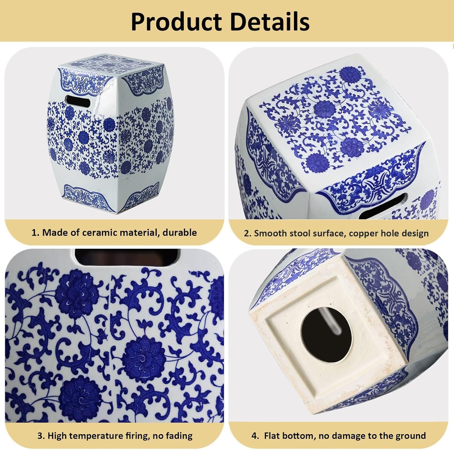 Drum Stool,Garden Stool, Decorative Ceramic Garden Stool, Glazed Hollow Celadon Shoe-Changing Stool Drum Stool, Suitable for Outdoor Garden, Living Room, Terrace, Etc.