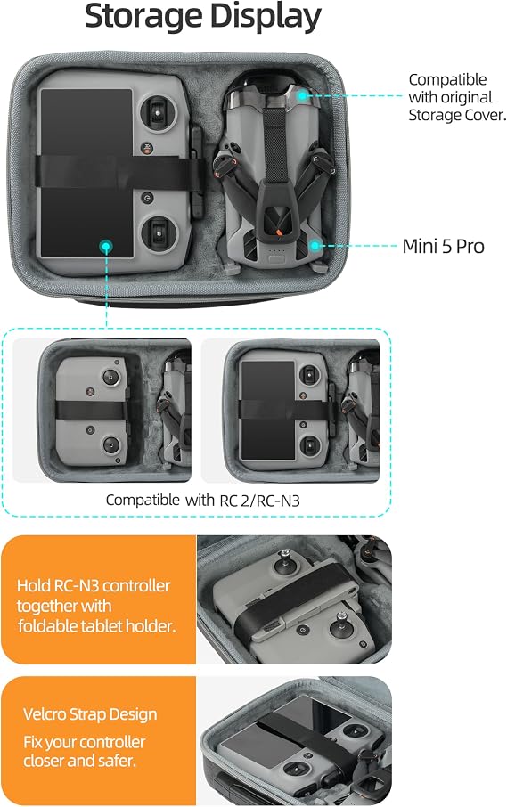 DJI Mini 5 Proアクセサリー用キャリーケース、DJI Mini 5 Pro用ポータブルトラベルケース収納バッグ、RC 2/RC-N3リモコンに対応