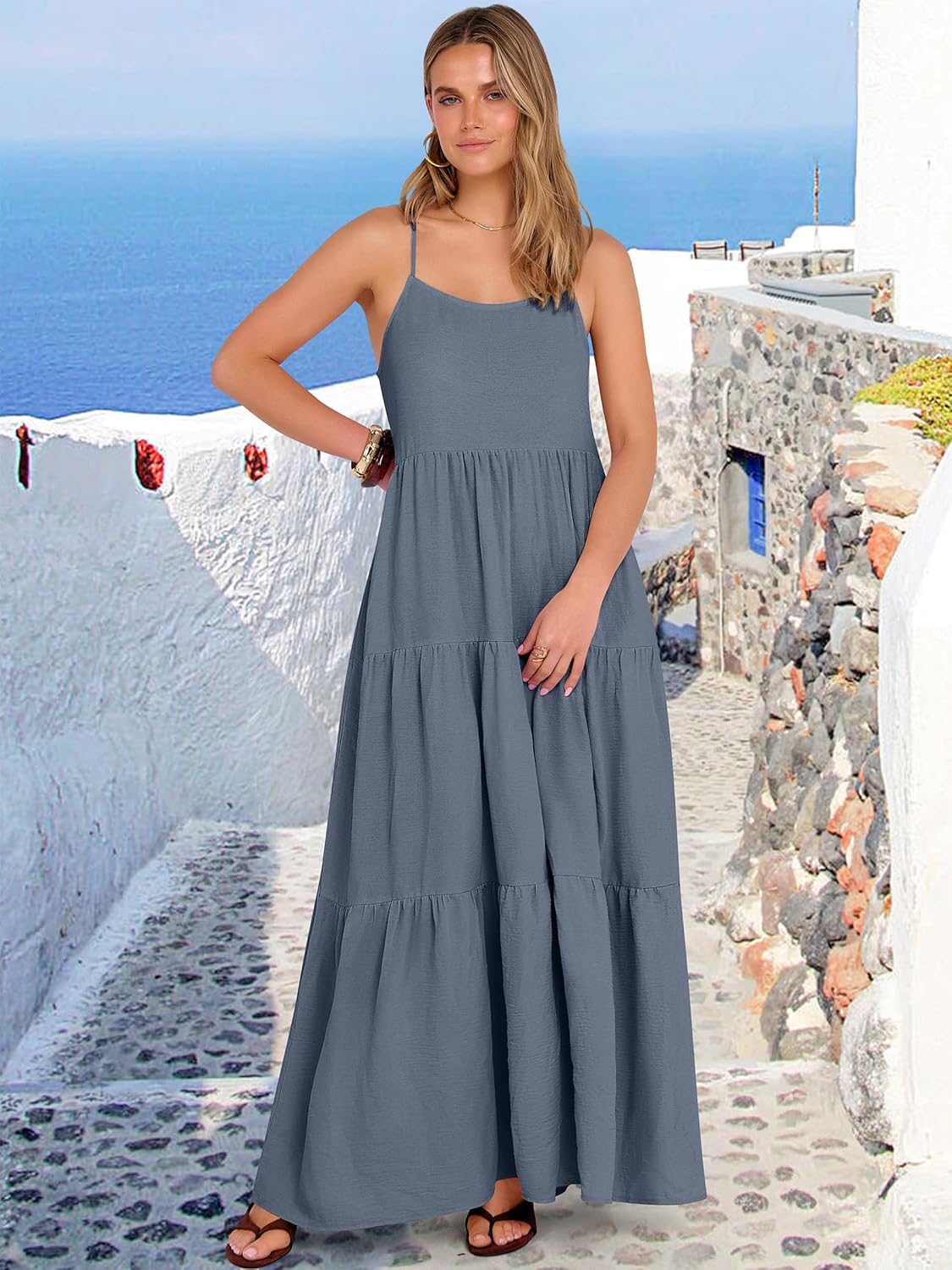 ANRABESS Womens Maxi Dress 2026 Summer Casual Sleeveless Spaghetti Strap Boho Sundress Flowy Tiered Beach Vacation Long Dress - Image 3