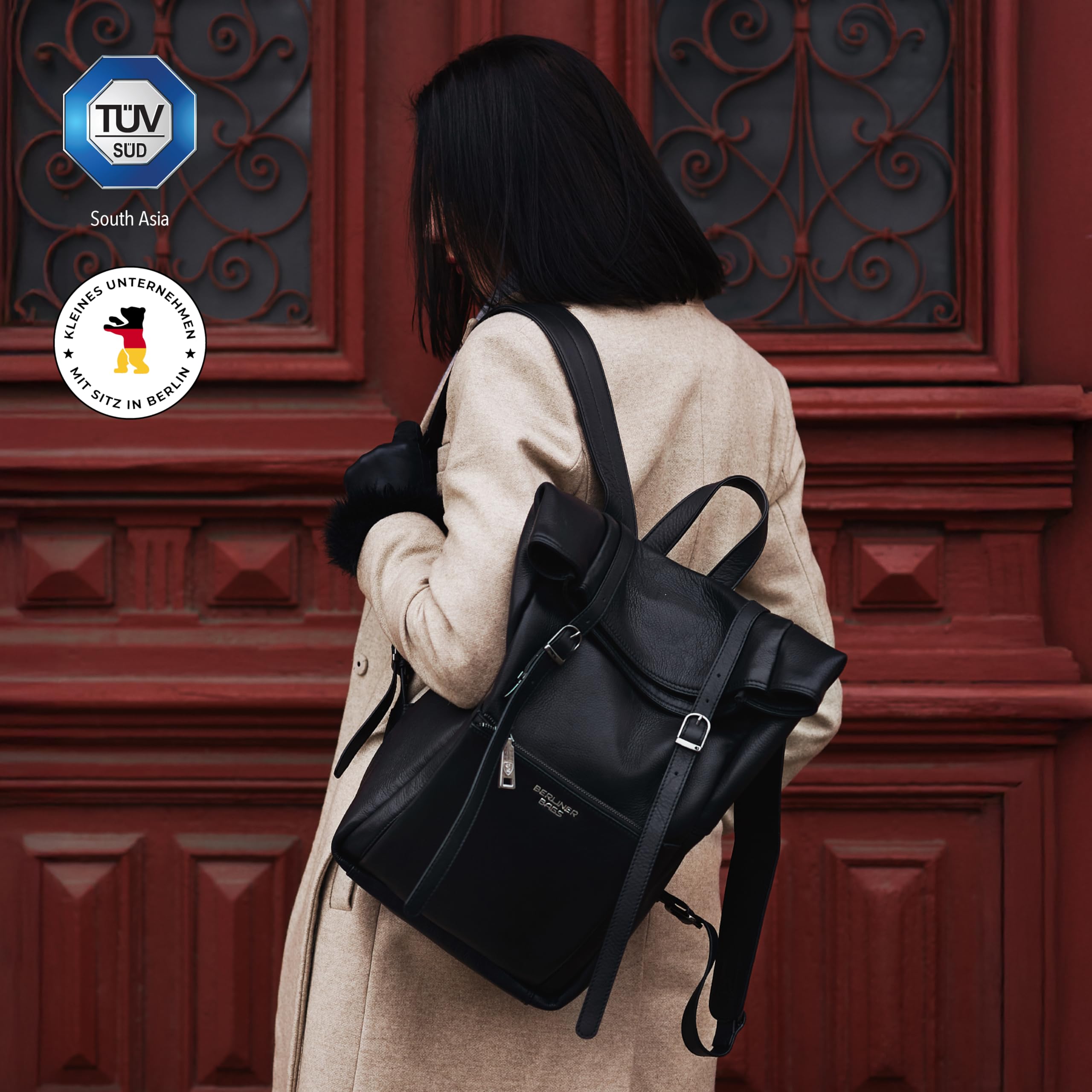 Berliner Bags Rucksack Lille Premium, Cityrucksack aus Leder - Schwarz