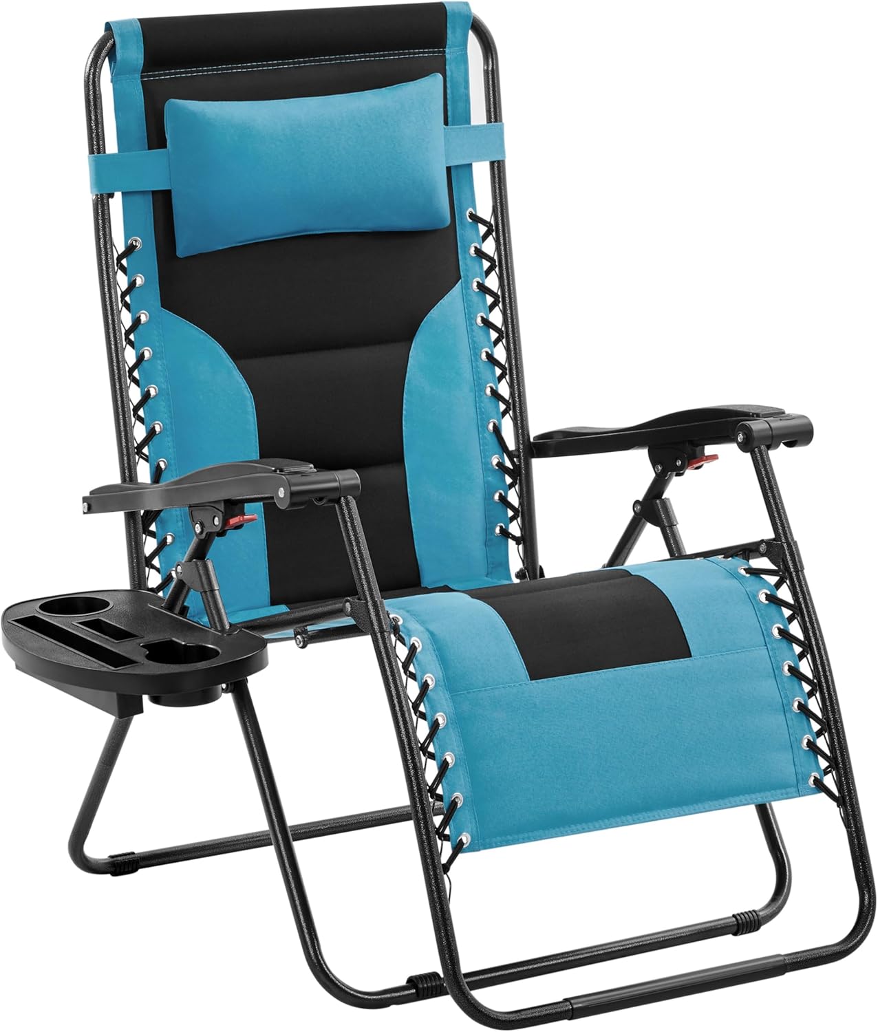 ( similar) Yaheetech 29in Full Padded Zero Gravity Chair Oversized Outdoor Patio Folding Lounger Adjustable Portable Anti Gravity Recliner w/Carry Strap, Side Cup Tray, Pillow for Beach Yard Lawn Black/Aqua/1 1 Black/Aqua