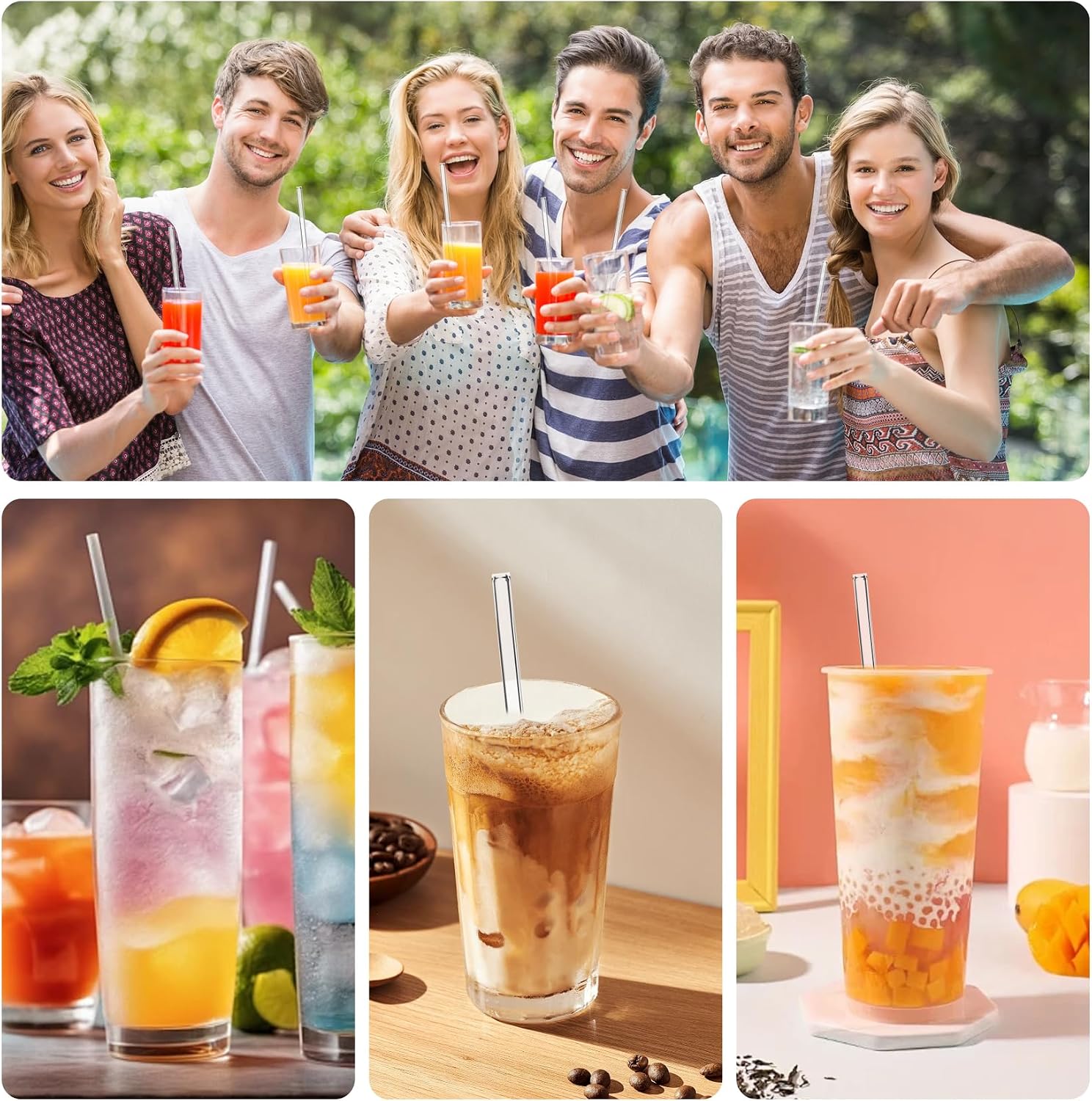 10 Pack Reusable Glass Straws, 8mm Clear Drinking Straws Straight Glass Straws, Smoothie Straw Cocktail Straws, For Tea Juice Milkshakes Coffee, Dishwasher Safe
