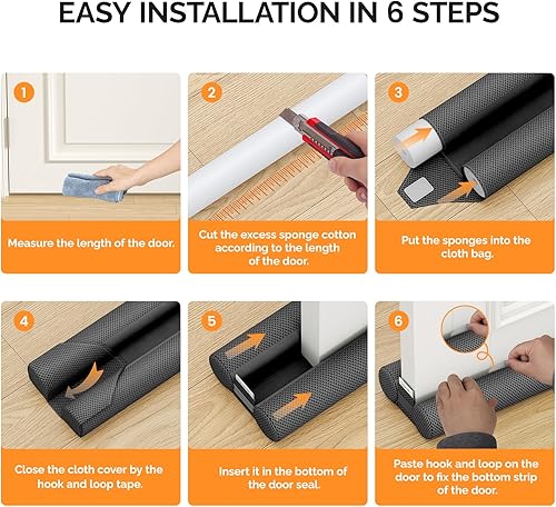 Miniatura 5 de fowong Tope para puerta de 30 a 36 pulgadas, insonorizante, bloqueador de corrientes de aire debajo de la puerta, sello de tapón de ruido ajustable,