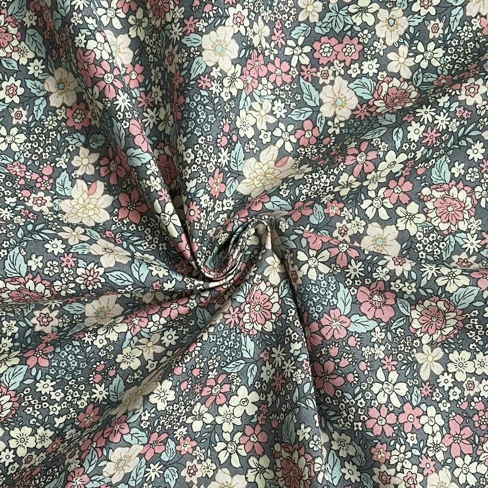 Popeline de coton motif original 40S bleu-gris pour confection jupe vêtement