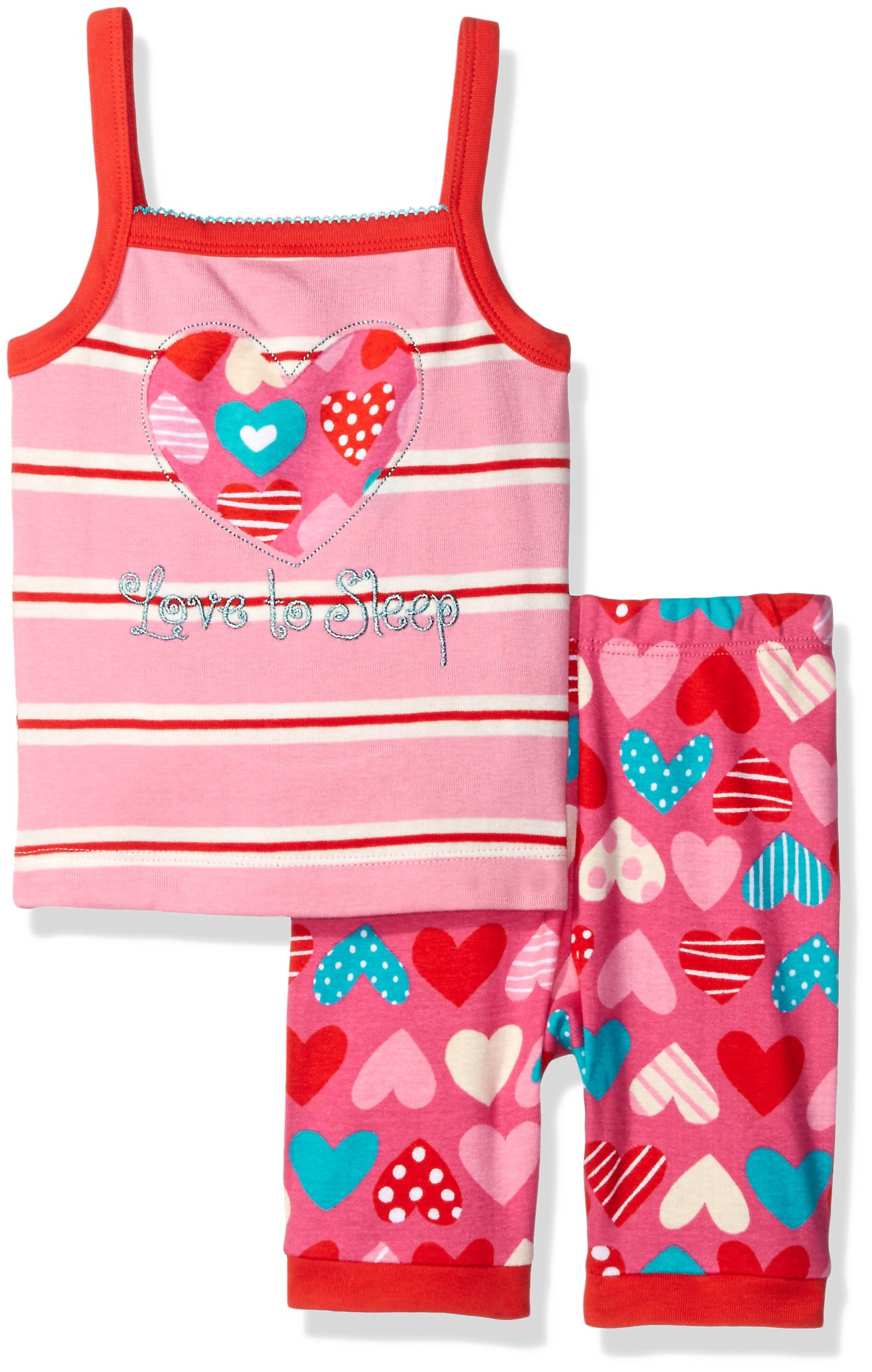 Hatley Girl's Crazy Hearts Piżama bez rękawów, Wielokolorowy (różowy), 3 lat