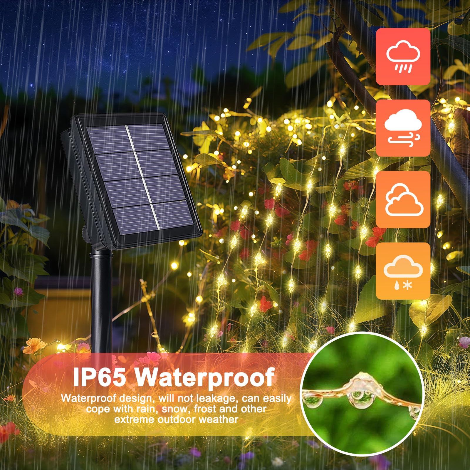 flintronic Solarne łańcuchy świetlne na zewnątrz, oświetlenie ogrodowe (100 diod LED, 8 trybów), 10 m, automatyczne włączanie/wyłączanie, oświetlenie z drutu miedzianego, wodoodporne dekoracyjne