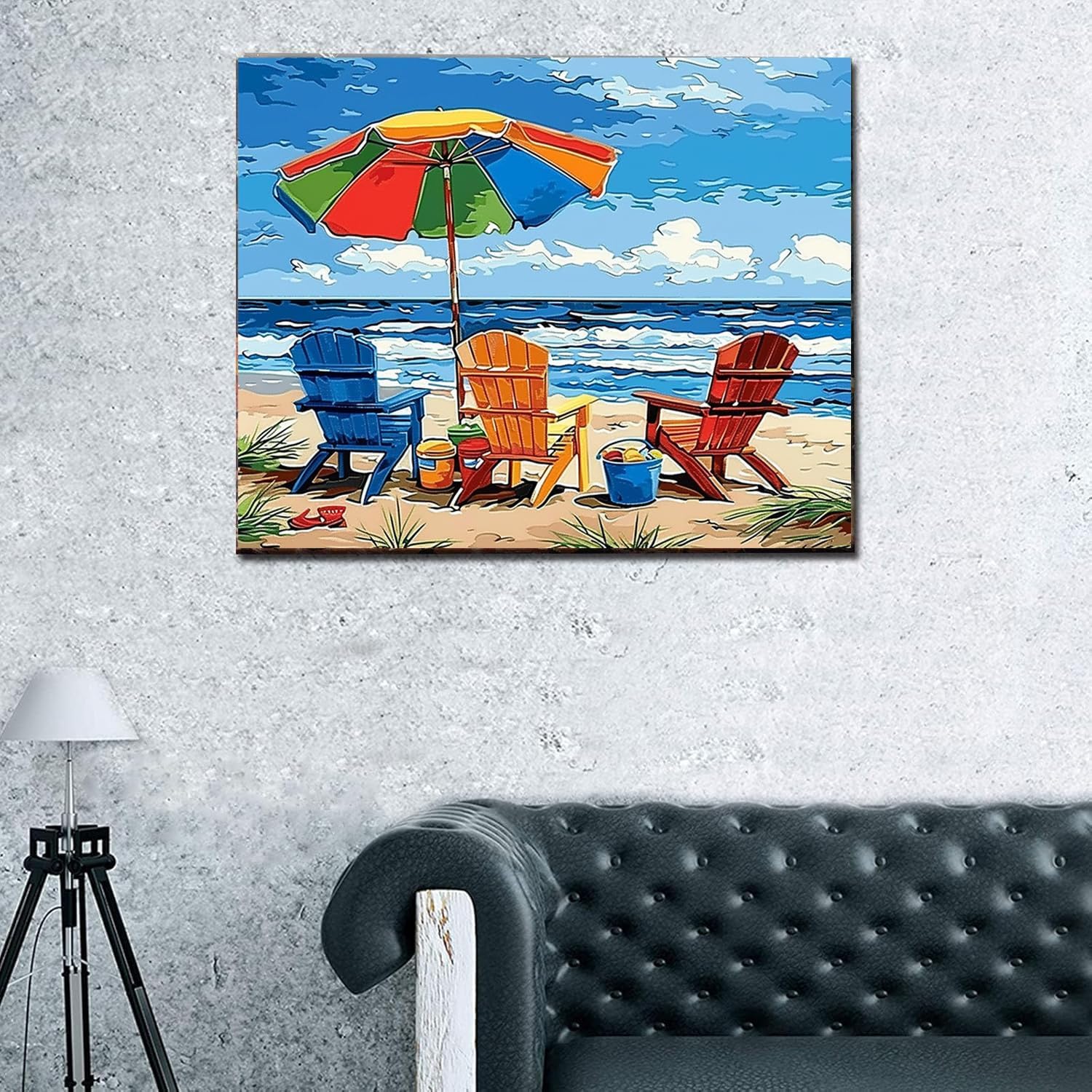 MSTINGSHUN Lounge Chairs by The Sea Paint by Number for Adults Beginner,Blue Ocean Paint by Numbers,Seaside Vacation Paint by Numbers Kits Suitable for Home Wall Decoration with Frame 16x20 Inch