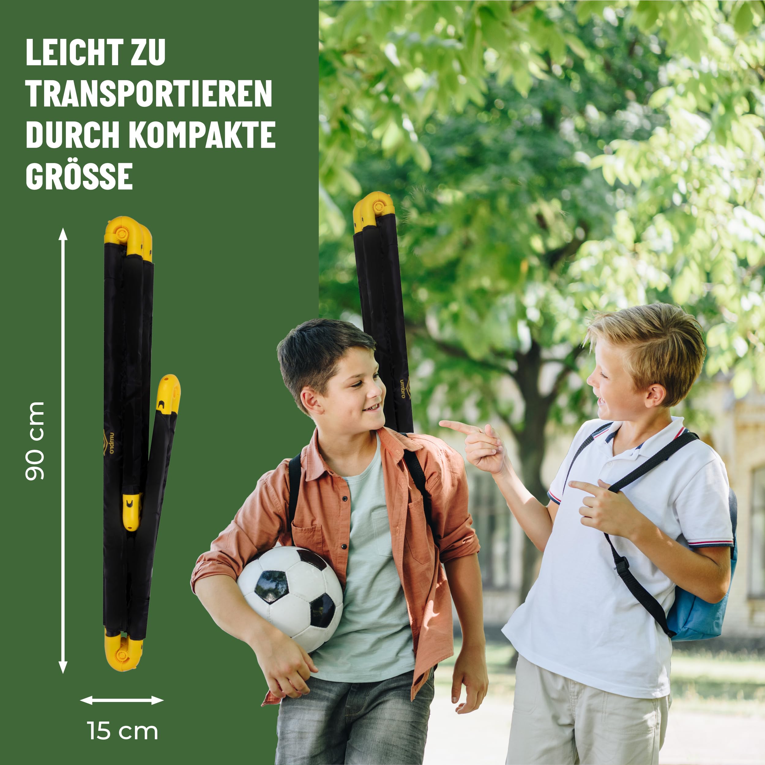 Umbro Fußballtor - Fussballtor 90 x 59 x 61 cm - Faltbares fußball Tor - Fussballtore für Garten Kinder und Erwachsene - Fussball Trainingszubehör für Innen und Außen - Metall - Schwarz/Gelb