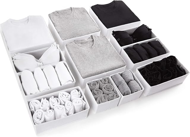 12pcs White Large Drawer Organisers Divider Drawer Dividers Clothes Storage Bedroom Drawers Wardrobe Organiser Storage Organizer Drawer Organiser Divider Clothing & Wardrobe Storage Solutions