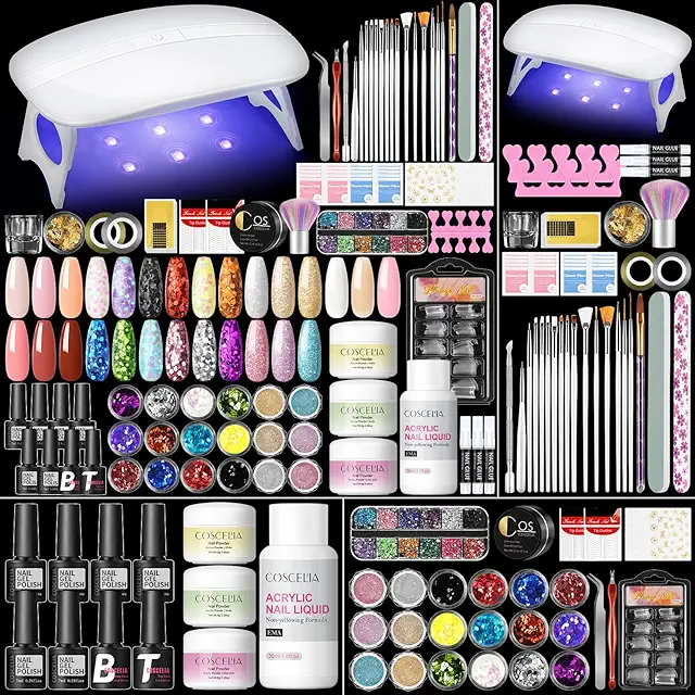Kit Complet Acrylique Ongles pour Débutants avec Lampe UV, 41 en 1