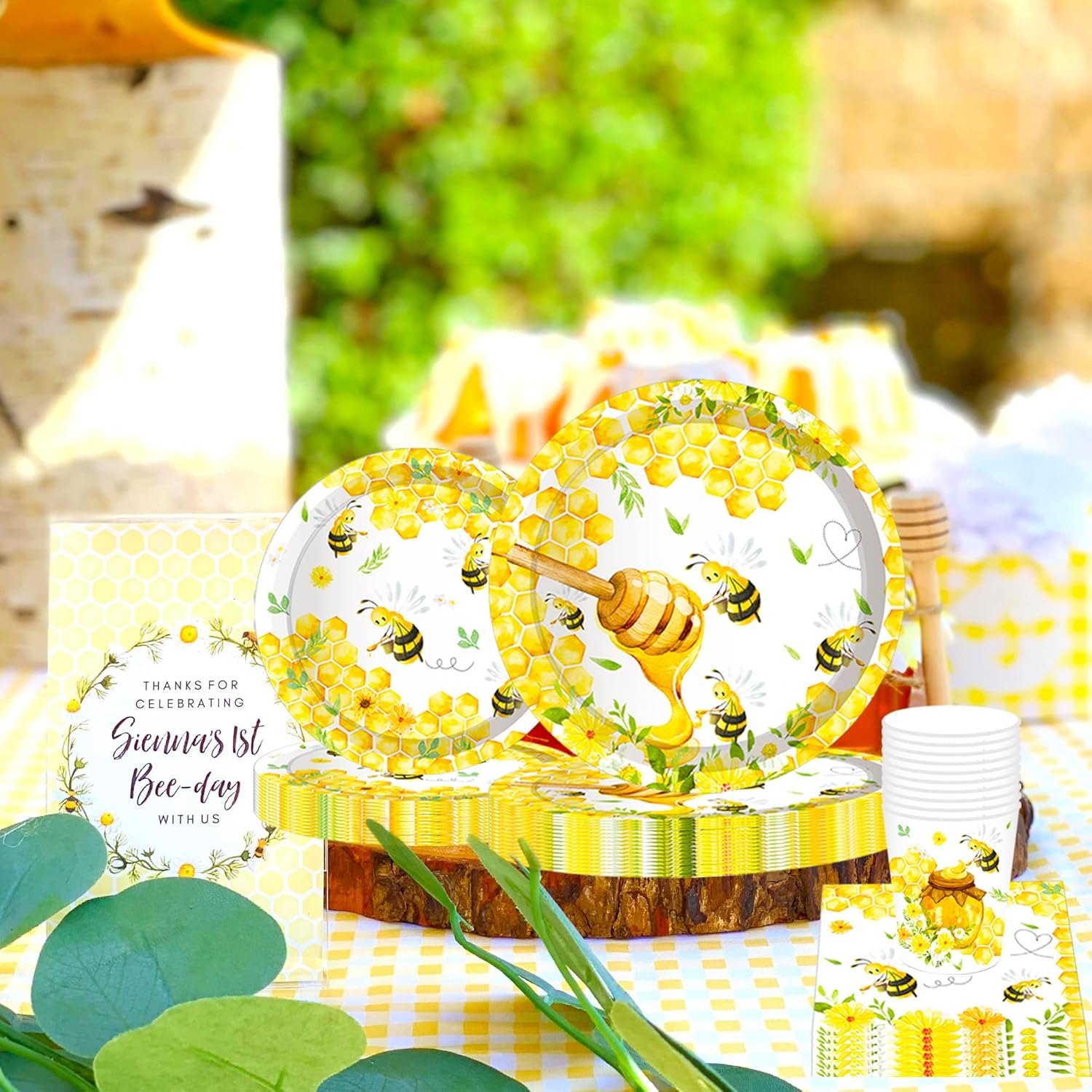 JeVenis 45 PCS Happy Bee Day Party Supplies Bumble Bee Party Plates and