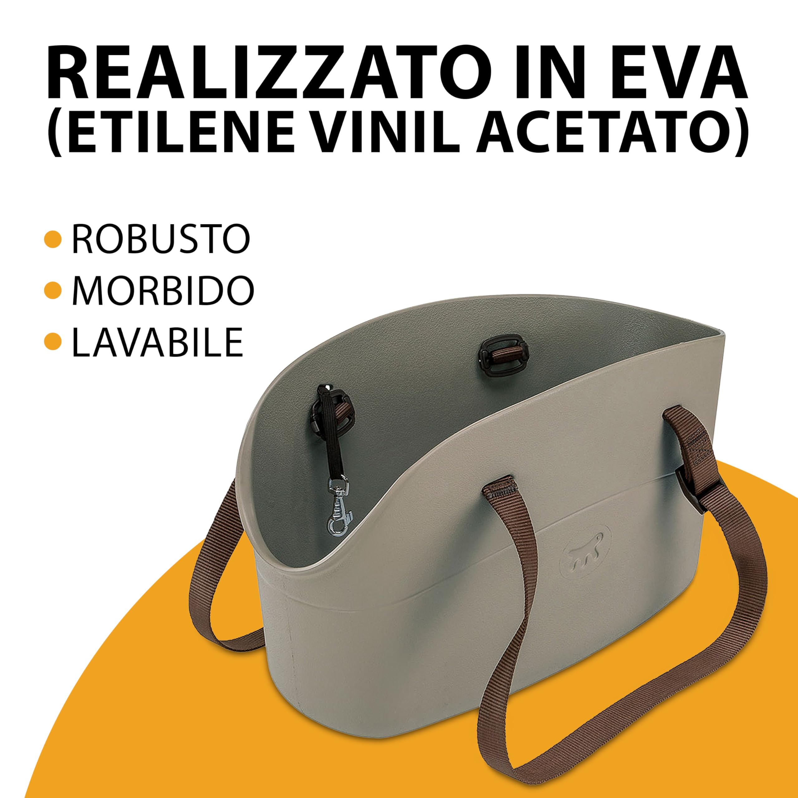 Ferplast Borsa per Cani fino a 8 Kg. Trasportino Gatti in Plastica Gommata, Impermeabile e Lavabile, Manici Regolabili, Cinghia di sicurezza, 43,5 x 21,5 x h 27 cm. Tortora