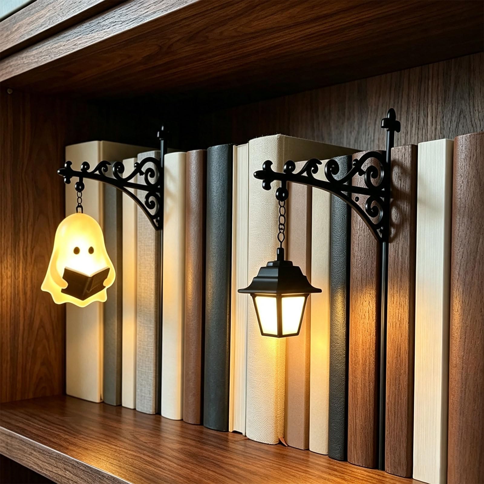 2 Pcs Book Nook Light Lantern, Vintage Hanging LED Bookshelf Lantern Light