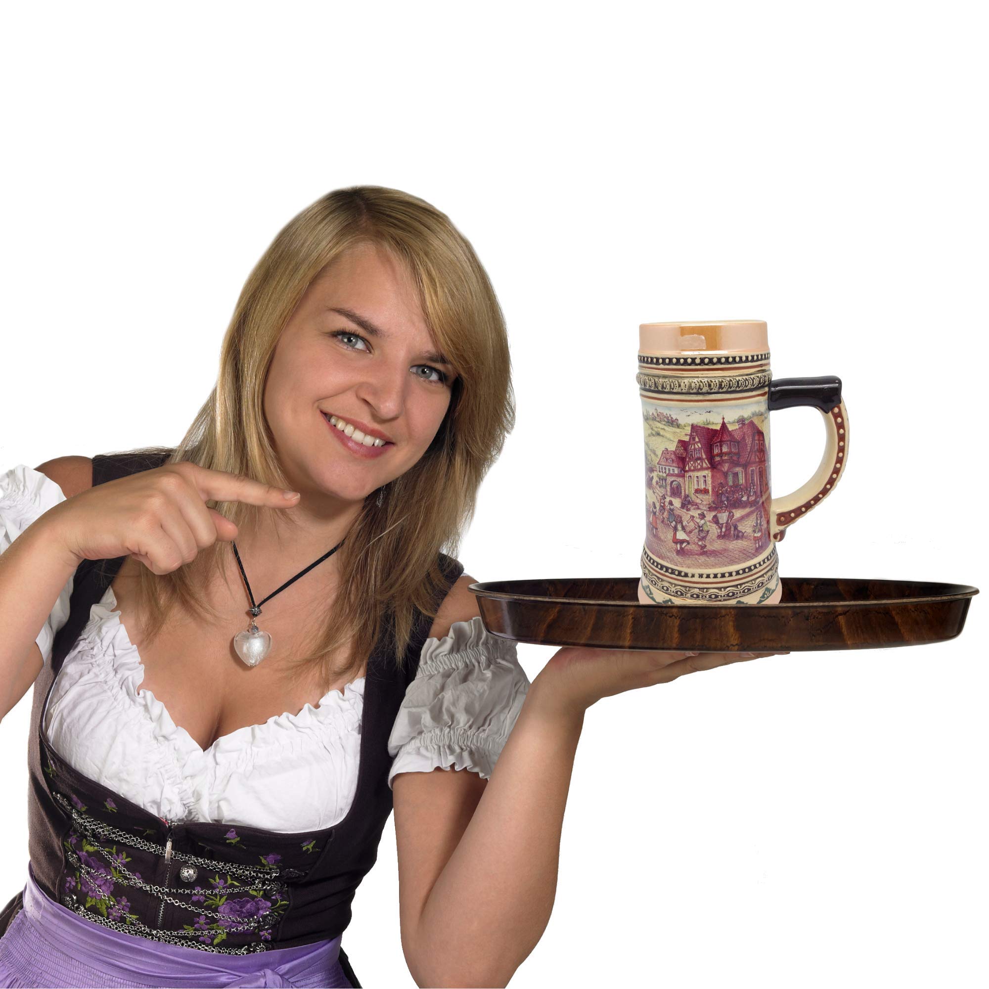 Essence of Europe Gifts Jarra de cerveza de cerámica con bailarines de aldea alemana, 1 litro