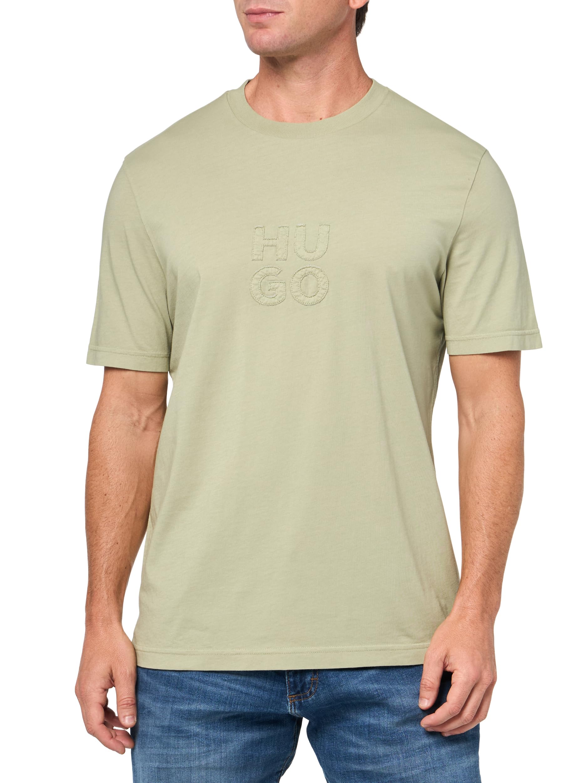 Hugo Stacked Tonal Logo Cotton T-Shirt T-Shirt in Cotone con Logo Stacked Tonal Uomo (Pacco da 1)