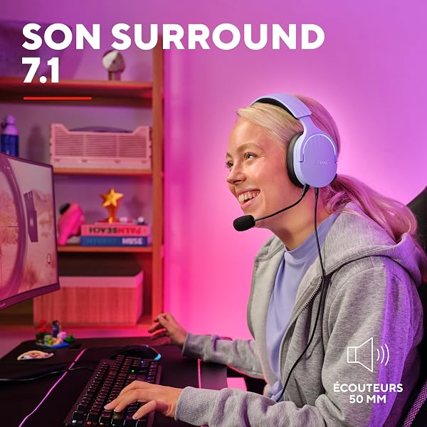 Trust Gaming GXT 490P Fayzo Casque Gaming USB Son Surround 7.1, Pilotes 50mm, Éclairage RGB, 35% Plastiques Recyclés, Casque Gamer Filaire Over-Ear pour PC PS5, Microphone Antibruit, Pourpre - 3