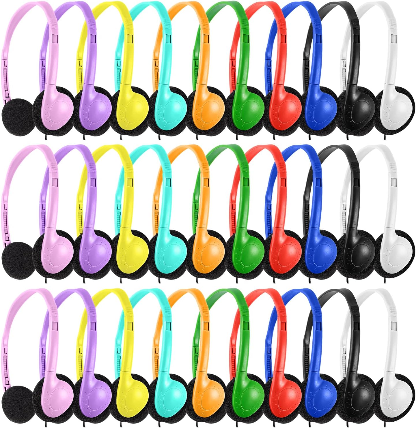 HongzanBulk Headphones 30 Pack Multi Colored for School Classroom Students Kids, Wholesale Wired Earphones Earbuds for Libraries,Museums,Hotels,Hospitals and More