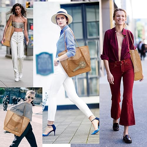 Miniatura 8 de KALIDI Bolsa de mano de malla de nailon para playa, bolso de mano casual para mujer, plegable MAX 23L, bolso de hombro para vacaciones de picnic en