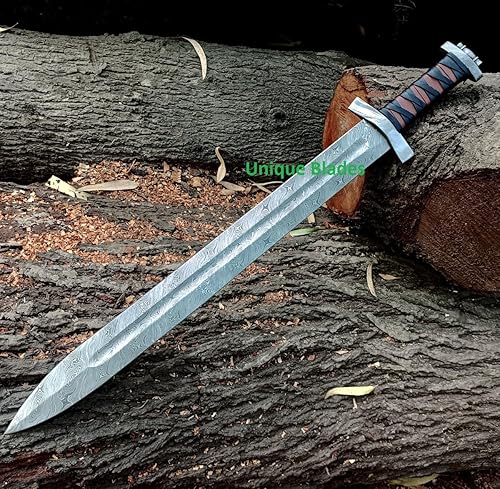 Miniatura 5 de Espada de 30 pulgadas Espada de caza Espada de acero de Damasco Espada Anduril de Narsil Espada Vikinga! Daga Gladiolo Espada con funda de cuero