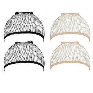 Rugelyss 4 pieces of Black and Beige Wig caps Stretchy Fishnet Nylon Caps for or Wig or Cosplay includes Steel Comb and Bobby Pins