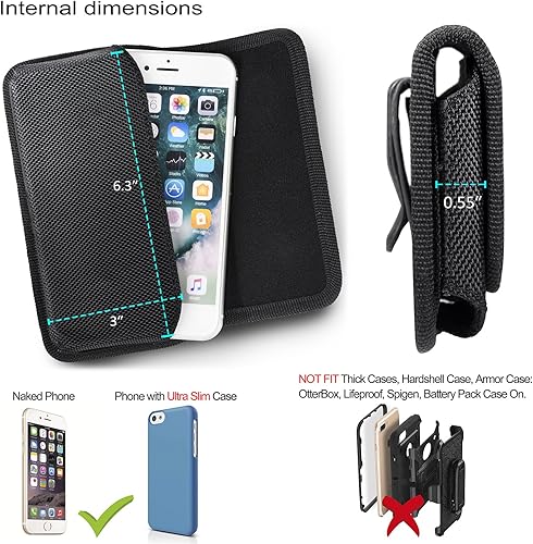 Miniatura 2 de Funda para cinturón para iPhone, funda horizontal con clip para cinturón [solapa magnética] Funda de nailon negro con trabillas para cinturón para