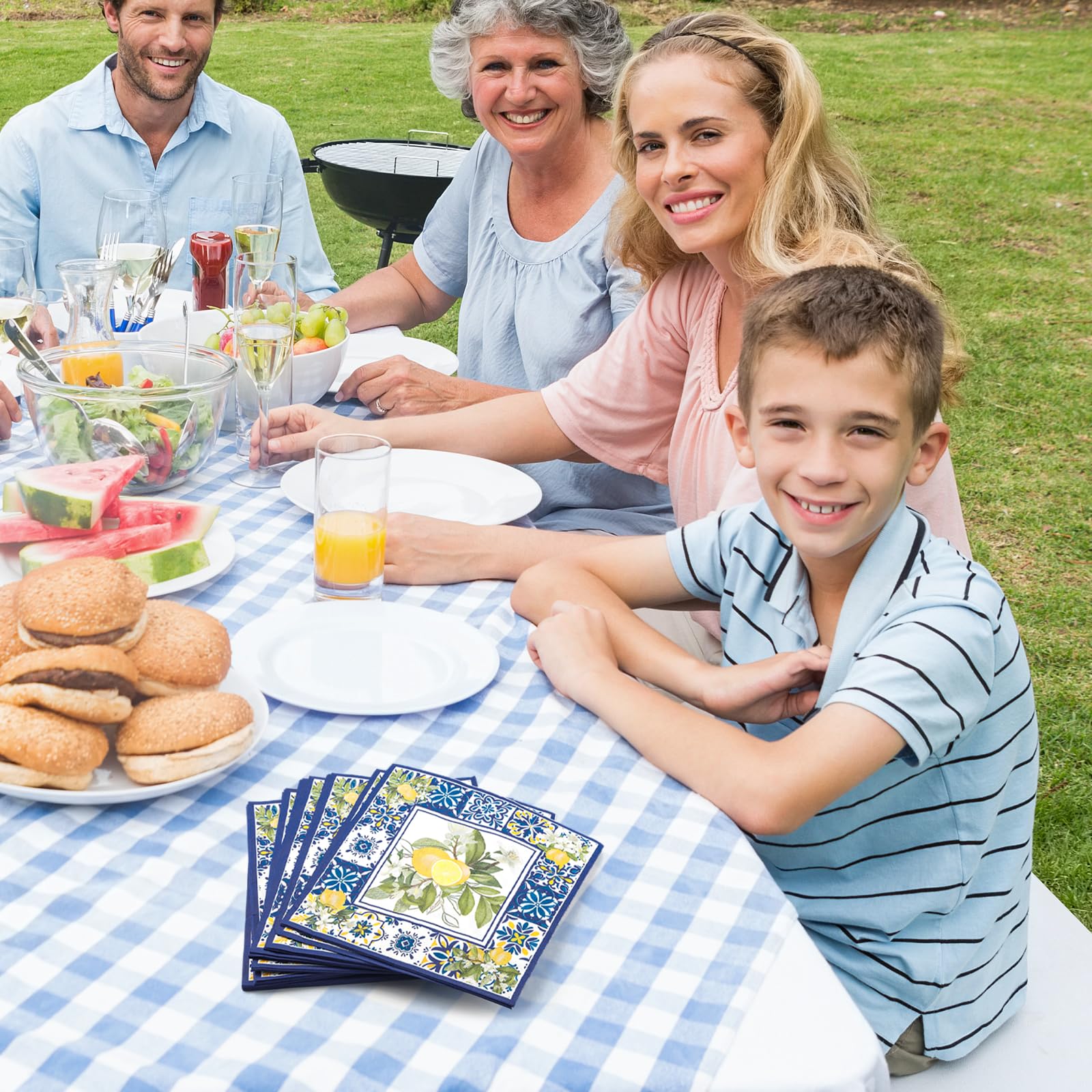 40 Pezzi Tovaglioli Ai Limoni, Stile Capri Blu Bianco, Carta per Tovaglioli al Limone, Festa Estiva Decorativa, Compleanno A Tema Agrumi, Addobbi da Tavola al Li