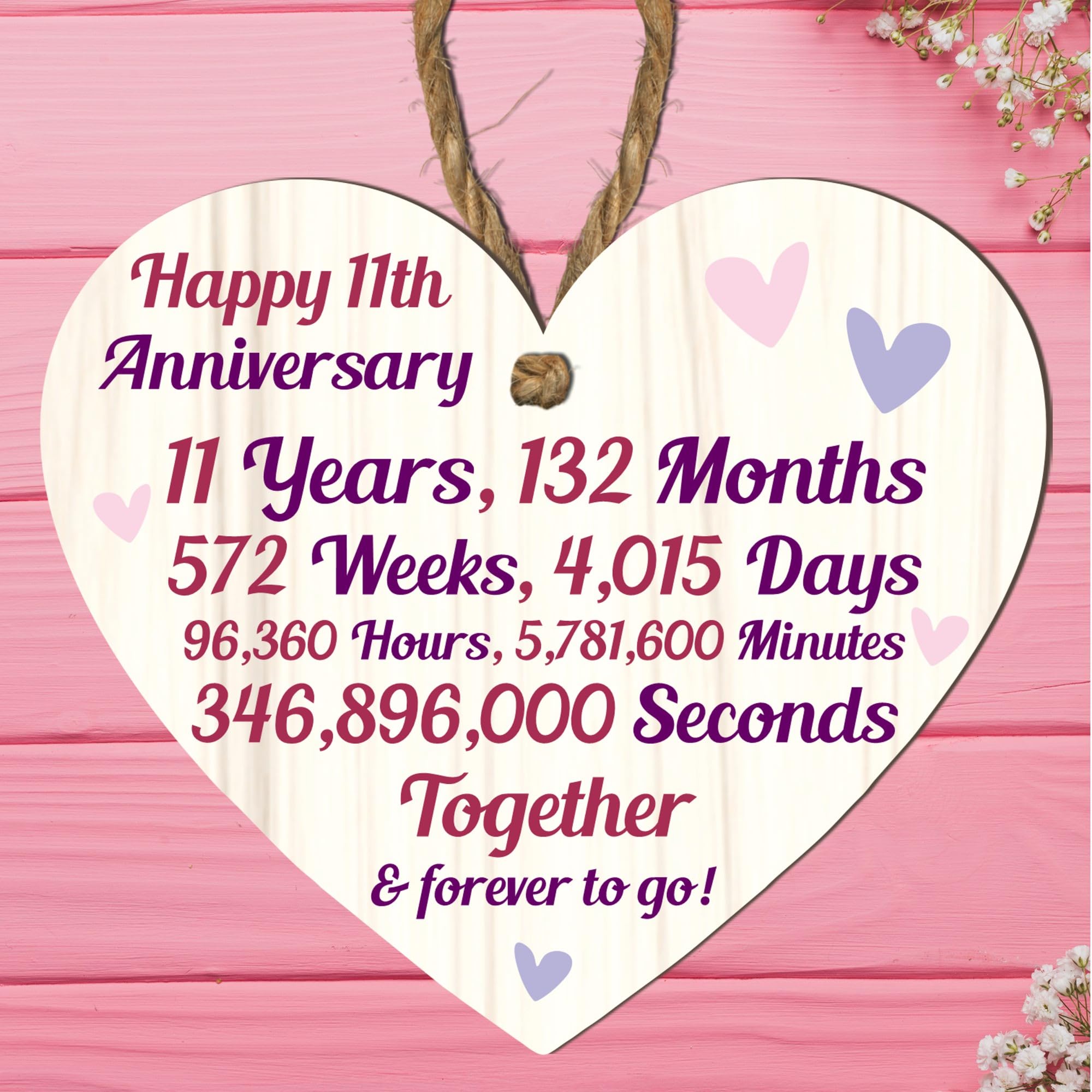 11th Anniversary Wooden Heart Plaque – Personalised Keepsake Gift for Grandparents, Parents, Him or Her – Rustic Charm, 10cm x 9cm (11th Anniversary, Large: 23 cm (H) × 20 cm (W))