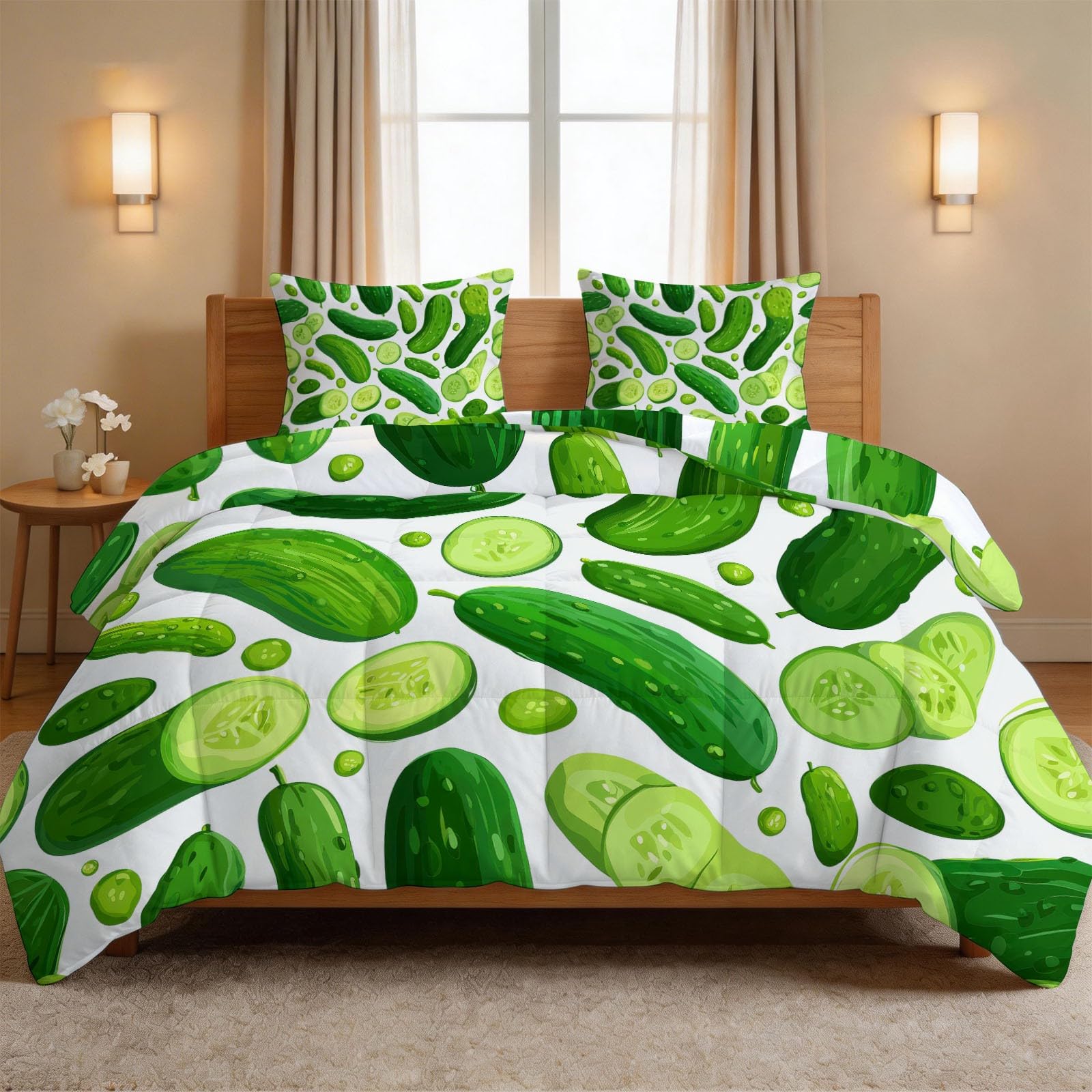 Générique Piumino lavabile per bambini, 200 x 200 cm, bianco cartone animato, verdura, cetriolo 4 stagioni, per letto matrimoniale, piumino reversibile leggero, senza coperte e 2 federe 65 x 65 cm