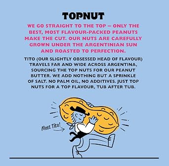 TOPNUT Crunchy Peanut Butter 1kg Tub – Single-Origin Argentinian Peanuts – 100% Natural, No Palm Oil, No Added Sugar – High Protein Crunch – Made in the U.K.